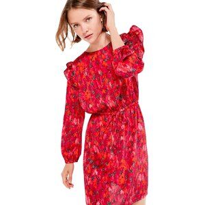 NIC+ZOE Mix And Mingle Dress Red Multi Ruffle Long Sleeve Womens Large